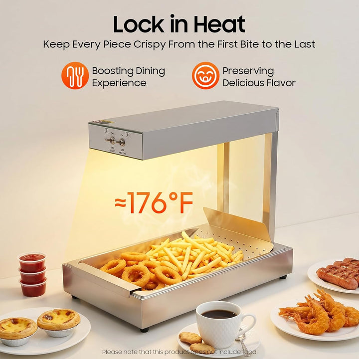 Pommes Frites Wärmer, 750W Pommeswärmer, 80℃ Wärmebrücke mit Beleuchtung, Dicke 0,55mm, Tabletop Ede