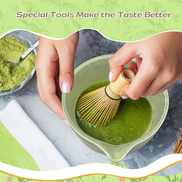 Matcha Set 4-teilig – Japanisches Matcha Tee Set mit Keramik Schale, Bambus Besen, Besenhalter & Cha