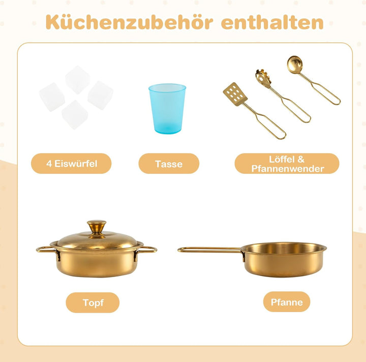 DREAMADE Kinderküche Holz mit Zubehör, Kinderspielküche Holzküche mit Herd Geschirrspüler Eismaschin