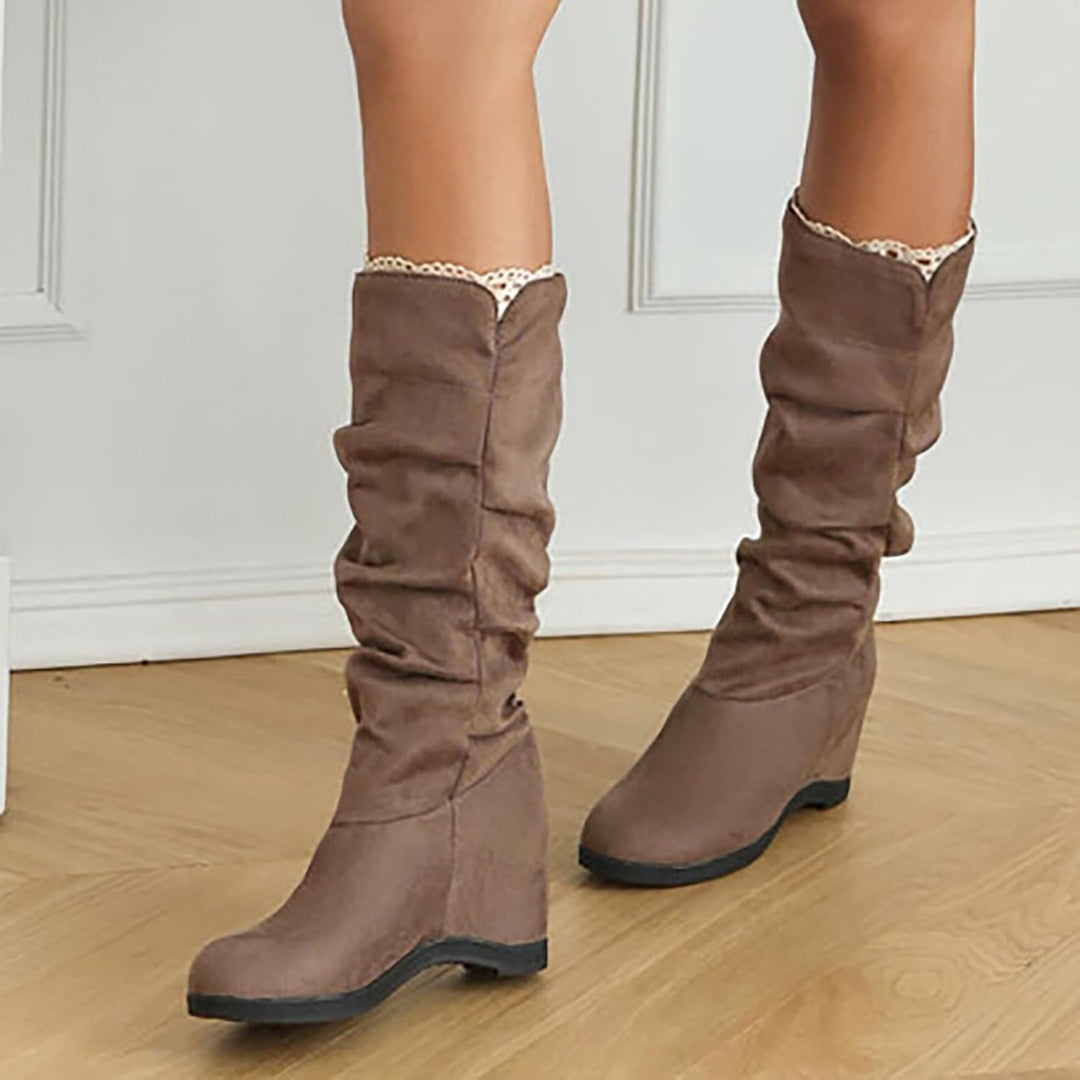 Winterstiefel Damen, Winterstiefel Damen mit Absatz Plateau Keilabsatz Langschaft Hohe Stiefel Elega