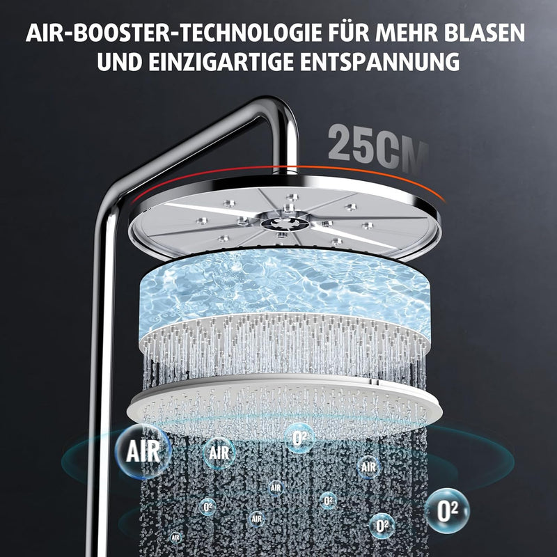 Rainsworth Duschsystem ohne Armatur Chrom - 25cm Rund Regendusch Dusche Set, Duschgarnitur mit Umste