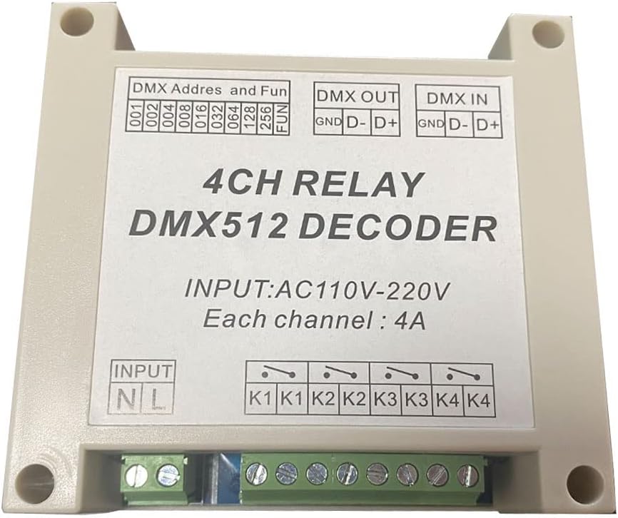 4CH DMX Relay Switch DMX512 Controlled Relay Switch High Voltage Input Relay Switch AC110-220V 4ch-r