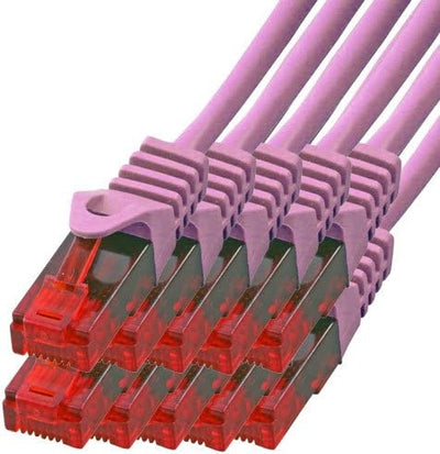 BIGtec - 10 Stück - 10m Gigabit Netzwerkkabel Patchkabel Ethernet LAN DSL Patch Kabel pink (2X RJ-45