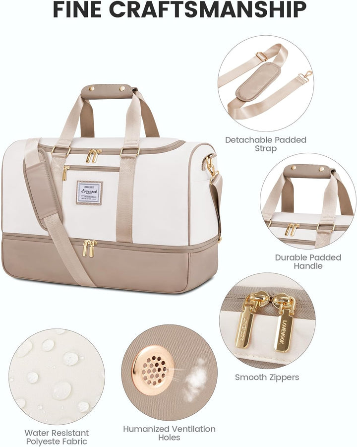 LOVEVOOK Reisetasche Handgepäck Damen, 37L Weekender Travel Duffle Carry on Bag mit Kulturtasche, Sc