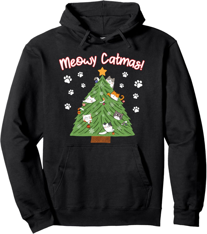 Meowy Catmas Lustige Katze Weihnachtsbaum Geschenk Pullover Hoodie