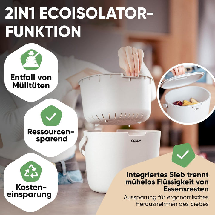 GODDY Biomülleimer Küche Bioabfallbehälter für küche Eimer mit Deckel [Geruchsdicht] 7L Komposteimer