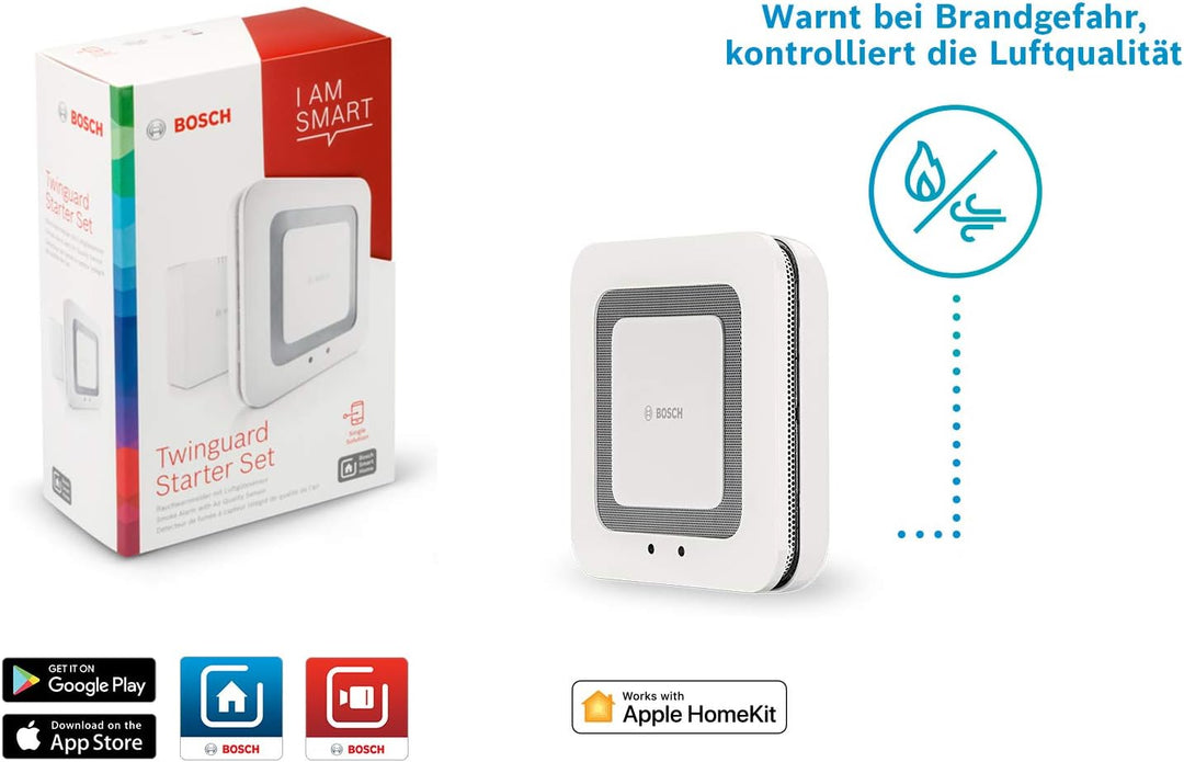 Bosch Smart Home Rauchmelder Twinguard mit Luftqualitätsmessung und App-Funktion, kompatibel mit App
