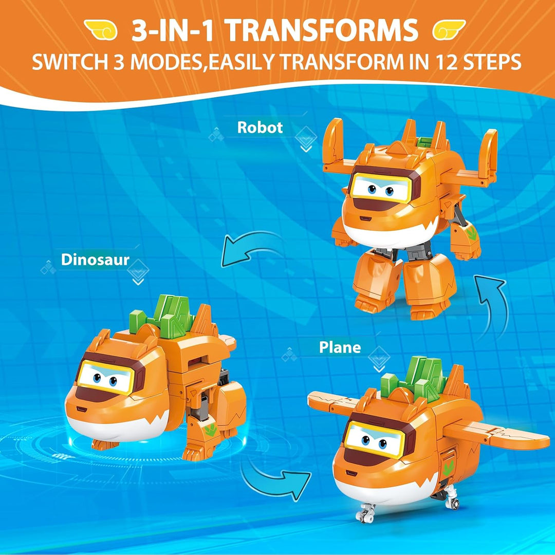Super Wings Verwandelbares Roboterspielzeug 2PCS Trico & Stego, 3-in-1 Dinosaurier-Spielzeug 12,7 cm