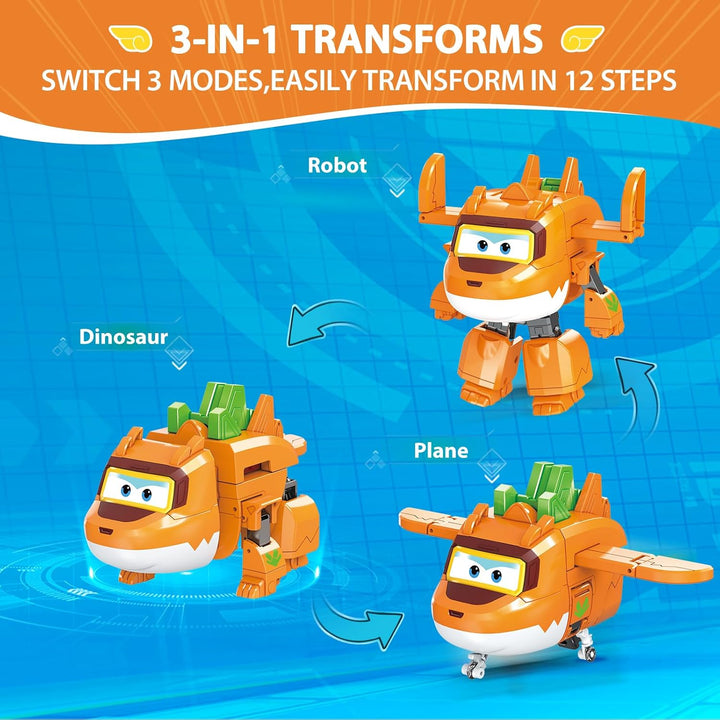 Super Wings Verwandelbares Roboterspielzeug 2PCS Trico & Stego, 3-in-1 Dinosaurier-Spielzeug 12,7 cm