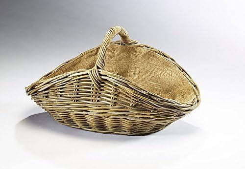Kobolo Holzkorb für Kaminholz oval Kubu grey aus Rattan mit Henkel und Jute ausgeschlagen Grau Jute,