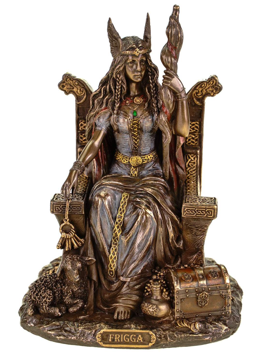 Veronese 708-7432 Germanische Göttin Frigga Frau Odins auf Thron Frigg Odin bronziert Figur