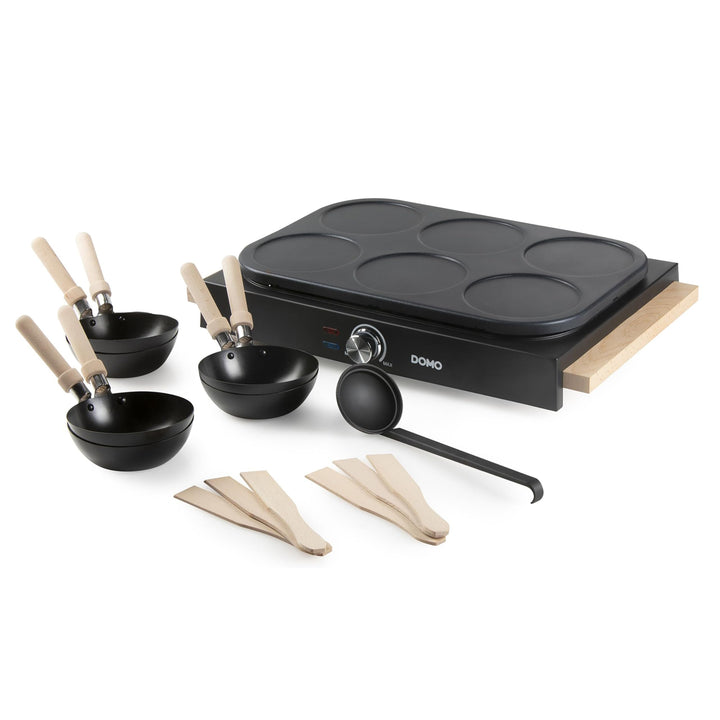 DOMO DO8719W Gourmet-Set Wok-Set/Pancake- Holzdesign - 6 Personen Wooden finish, Wooden finish