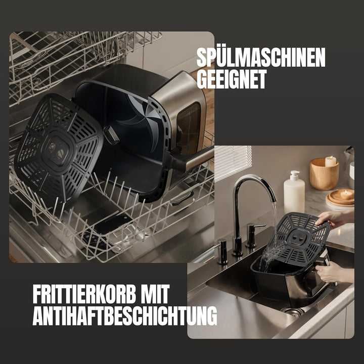 HEINRICHS Heissluftfritteuse, 9 Liter XXL Air Fryer, 10in1 Heissluftfritteuse, LED-Display mit Senso