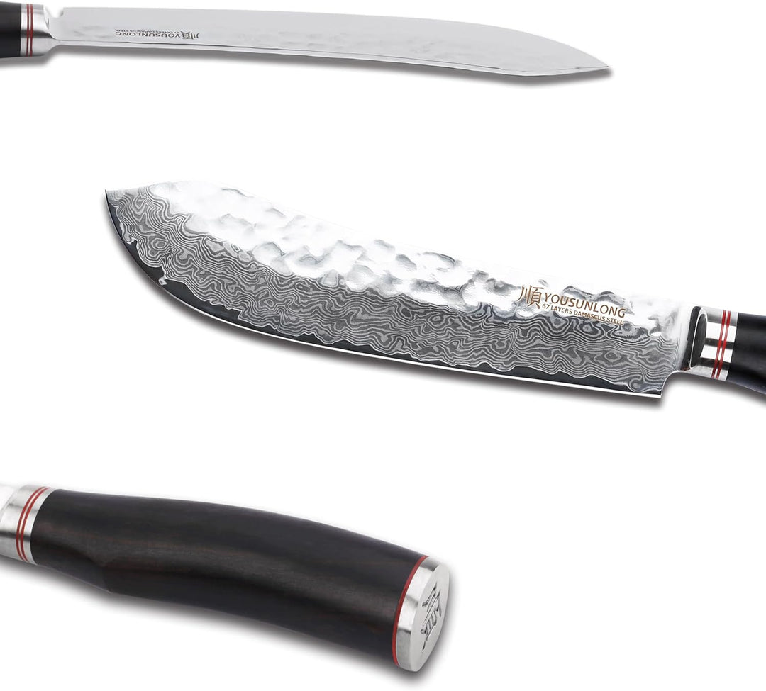 YOUSUNLONG Damastmesser Blockmesser mittel, Klinge 20,50 cm Länge - sehr hochwertiges sehr scharfes