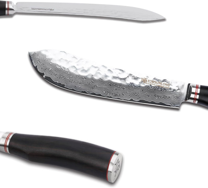 YOUSUNLONG Damastmesser Blockmesser mittel, Klinge 20,50 cm Länge - sehr hochwertiges sehr scharfes
