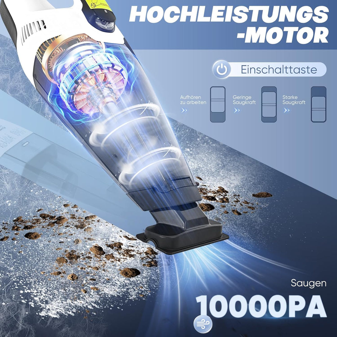 Saker Akku Handstaubsauger Kabellos 10000PA Autostaubsauger mit Waschbar 14,8V HEPA-Filter, LED-Lich