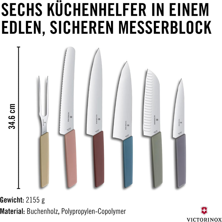 Swiss Modern Messerblock, 6-teilig, farbig, Buchenholz schwarz Single, Single