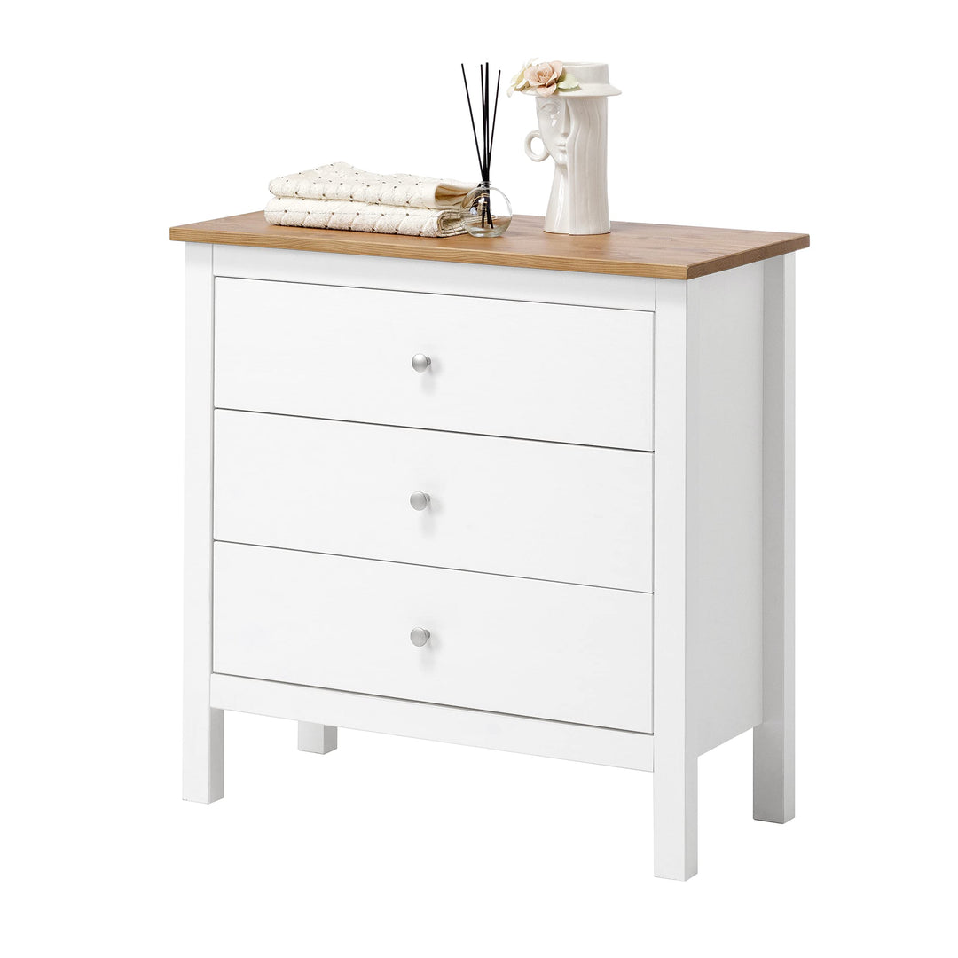 hagge home Skandinavisch Holz Kommode mit 3 Schubladen Sideboard Ladenkommode Beistellschrank für Fl