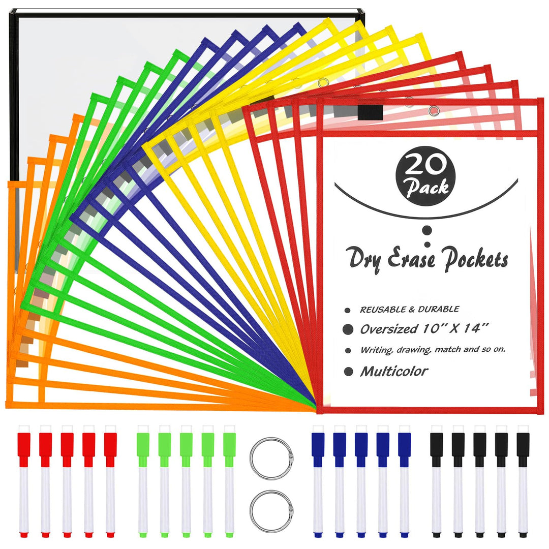 LVNRIDS 20 Stück Wiederverwendbar Trocken Abwischbar Taschen, 10 x 14 in Dry Erase Taschen Pockets,