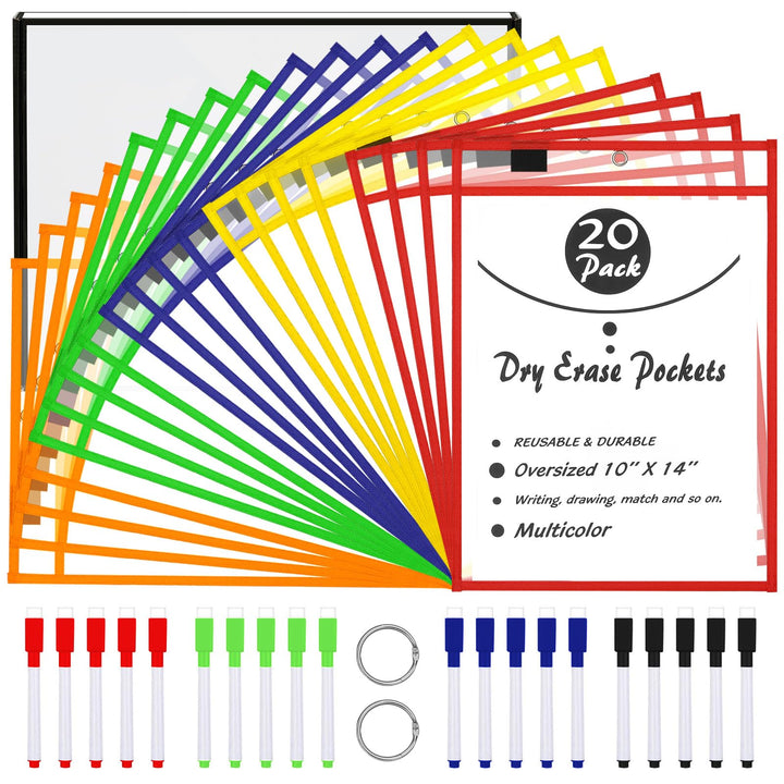 LVNRIDS 20 Stück Wiederverwendbar Trocken Abwischbar Taschen, 10 x 14 in Dry Erase Taschen Pockets,