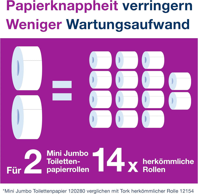 Tork 110163 Mini Jumbo Toilettenpapier in Advanced Qualität für das Tork T2 Mini Jumbo Toilettenpapi