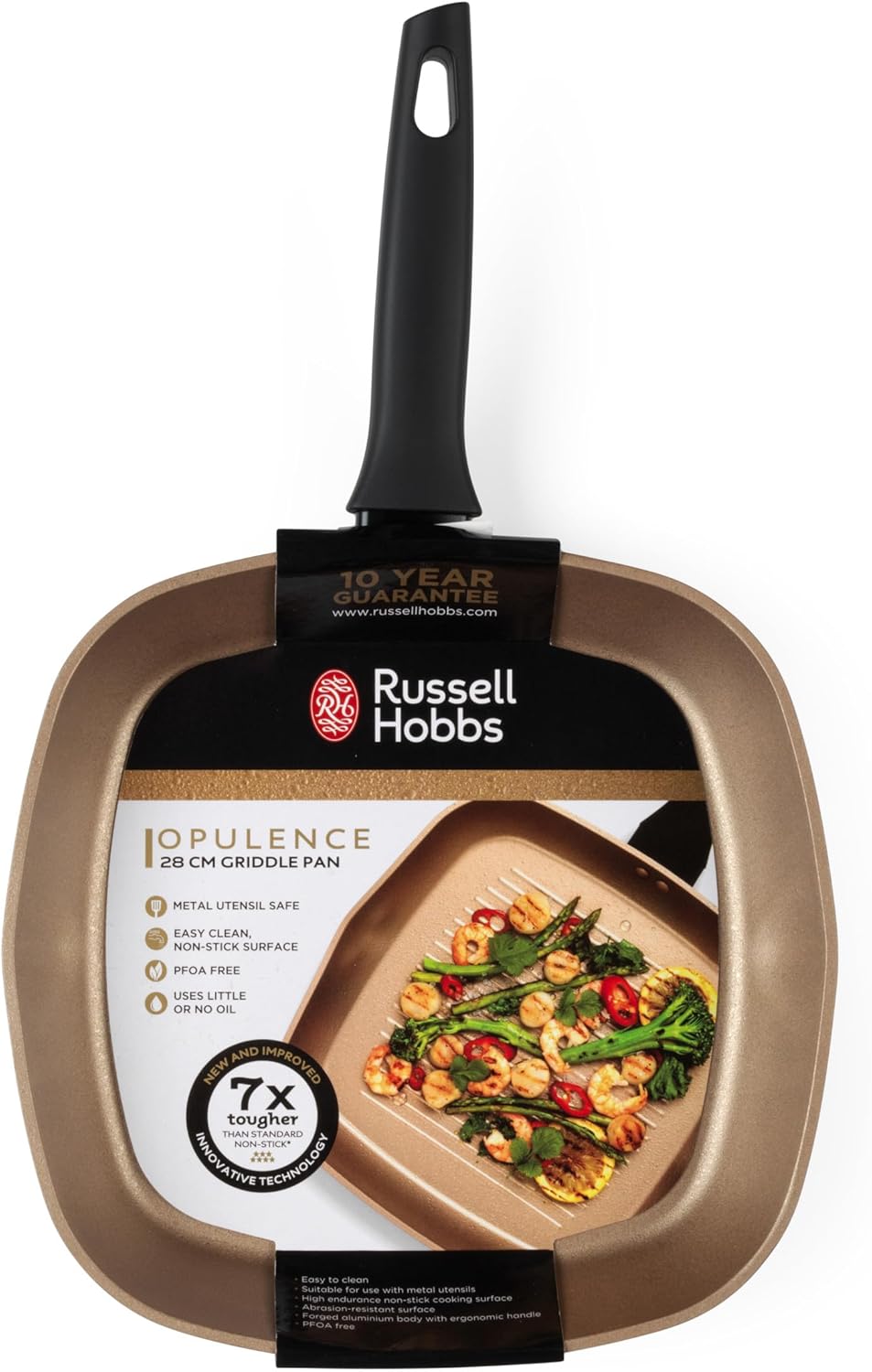 Russell Hobbs RH01674BEU7 Grillpfanne 28cm, opulente Pfanne mit siebenmal robusterer Antihaftbeschic