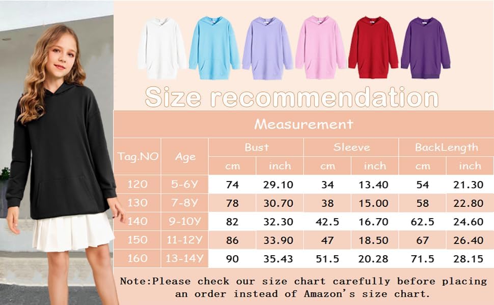 Arshiner Mädchen Hoodie Lang Kinder Winter Kapuzenpullover Mode Freizeit Einfarbiges Sweatshirt für