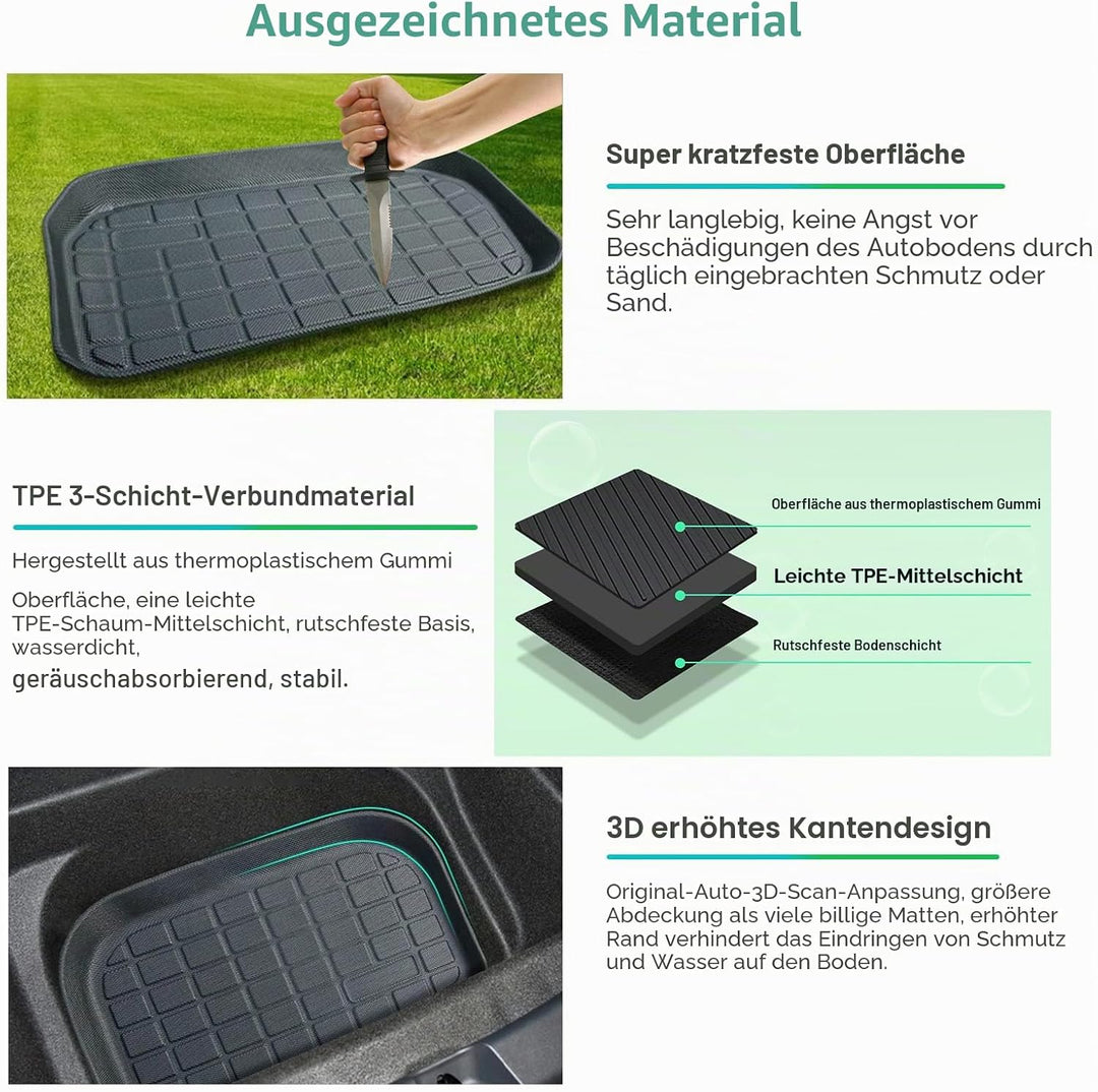 [3 Stück] GAFAT Tesla Model Y Kofferraummatte Vorne und Hinten, 2021-2023 2024 Model Y Kofferraumwan