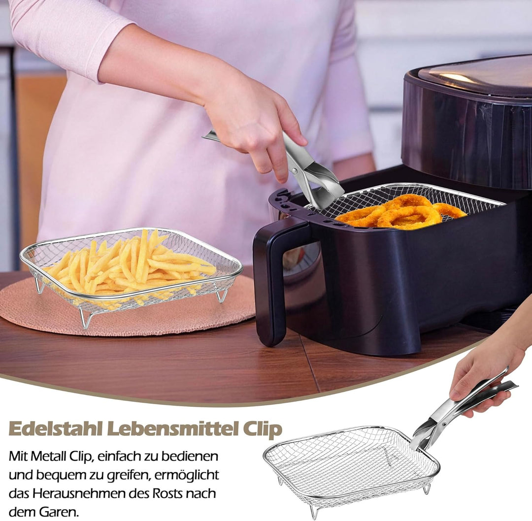 Herogo Heissluftfritteuse Zubehör, 3 Lagig Edelstahl Eckig Frittierkorb Gitter für Heissluftfritteus