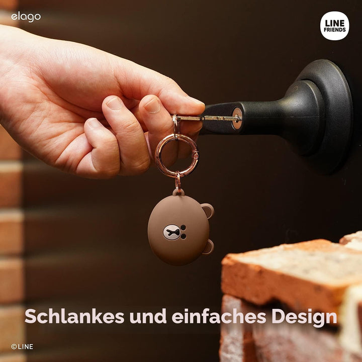 elago I LINE Friends Silikon Hülle Kompatibel met für Apple AirTag 2 & 1 Gen - Voller Schutz, Inklus