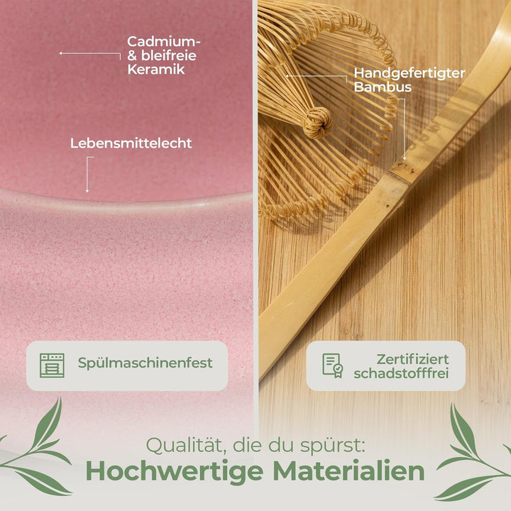 comforder Matcha Set mit Besen – Komplett mit Matchaschale mit Ausgiesser, Chasen, Halter, Löffel un