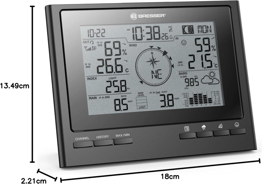 Bresser Wetterstation Funk mit Aussensensor 7-in-1 Wetter-Center ClimateScout mit Profi-Aussensensor
