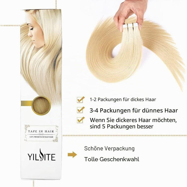YILITE Tape Extensions Echthaar, Bleichblond 45cm 20 Stück/Packung 50g Tape in Extensions Echthaar I
