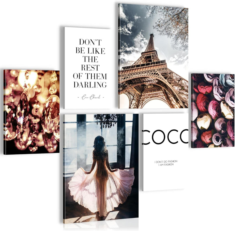 Novart Bilder Set - AUFHÄNGFERTIG - KEIN EXTRA RAHMEN BENÖTIGT - Fashion Paris Modern Coco - Wohnzim