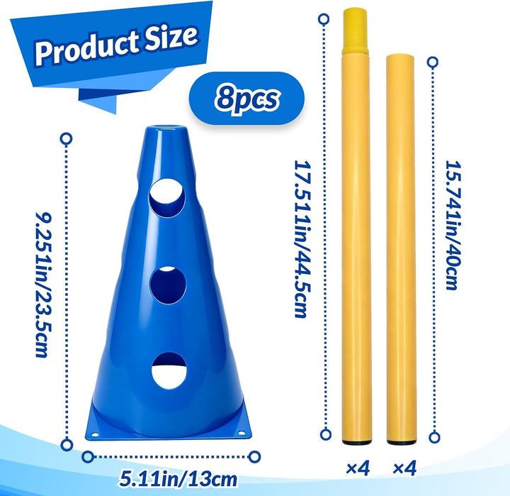 8er Agility Set für Hunde, 8 Kegel + 4 Stangen Steckhürdenset | Einstellbare Trainingshürden 24cm Hö