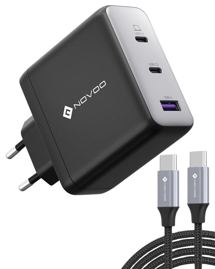 NOVOO 120W USB C Ladegerät GaN Ⅲ USB C Netzteil 3-Port mit Schnellladeleistung Kompaktes Reisen komp