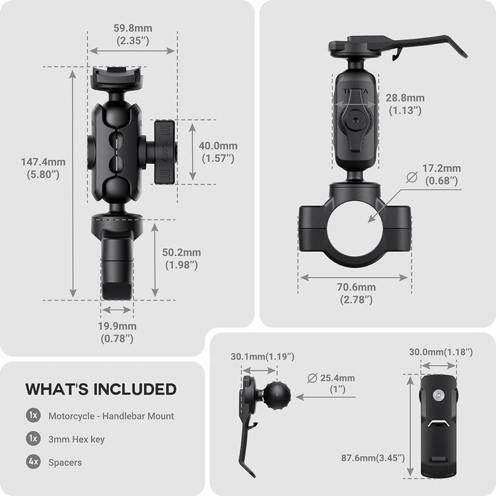TUSITA Motorrad Halterung Doppelte Steckdose Arm Lenkerbasis Kompatibel mit Garmin Handheld GPS Shor