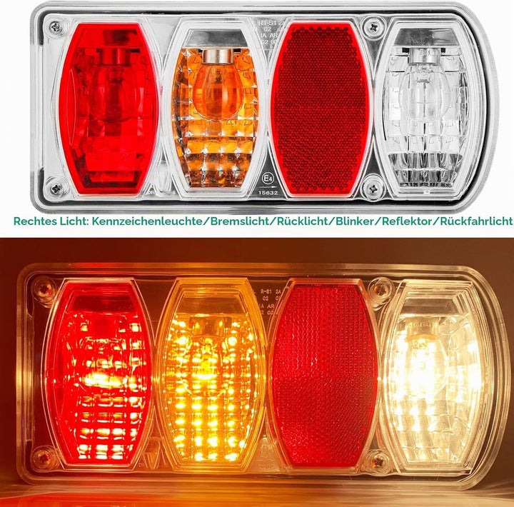 DARKGUARD Rückleuchten Satz für Anhänger 12v,mit E4 Prüfzeichen,7Funktion 2pcs Halogen Rücklicht Anh