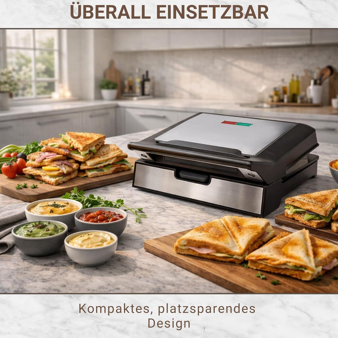 Syntrox Sandwich Maker mit Wechselplatten, Edelstahl, schnelles Aufheizen, Antihaftbeschichtet, vers
