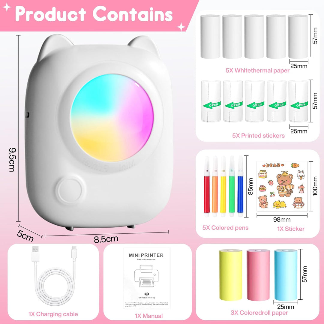 ZZXLOPEZ Mini Drucker, Tragbarer Mini Fotodrucker Thermodrucker Smartphone Taschendrucker, Wireless