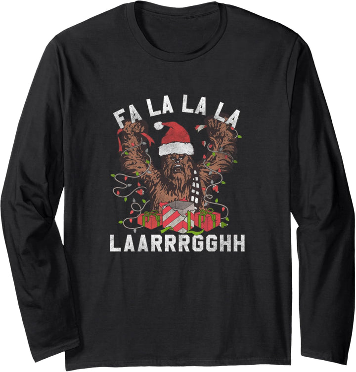 Star Wars Christmas Chewbacca Lights & Presents Fa La La Langarmshirt