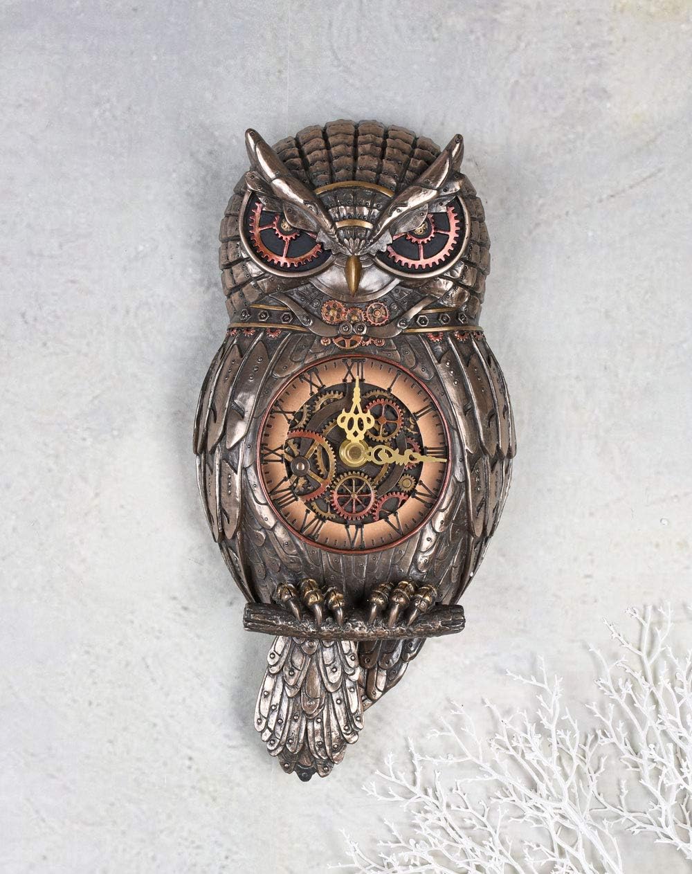 Steampunk Wanduhr Eule Dekouhr Braun Tierfigur Hängeuhr Uhr Uhu Wandfigur Vogel Figur wu77195a4 Pala