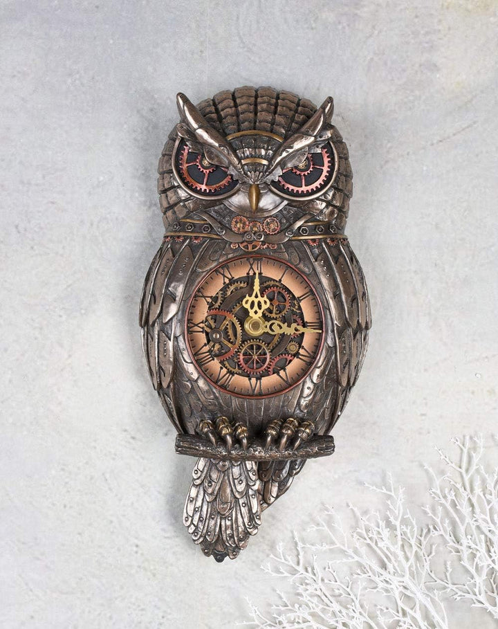 Steampunk Wanduhr Eule Dekouhr Braun Tierfigur Hängeuhr Uhr Uhu Wandfigur Vogel Figur wu77195a4 Pala