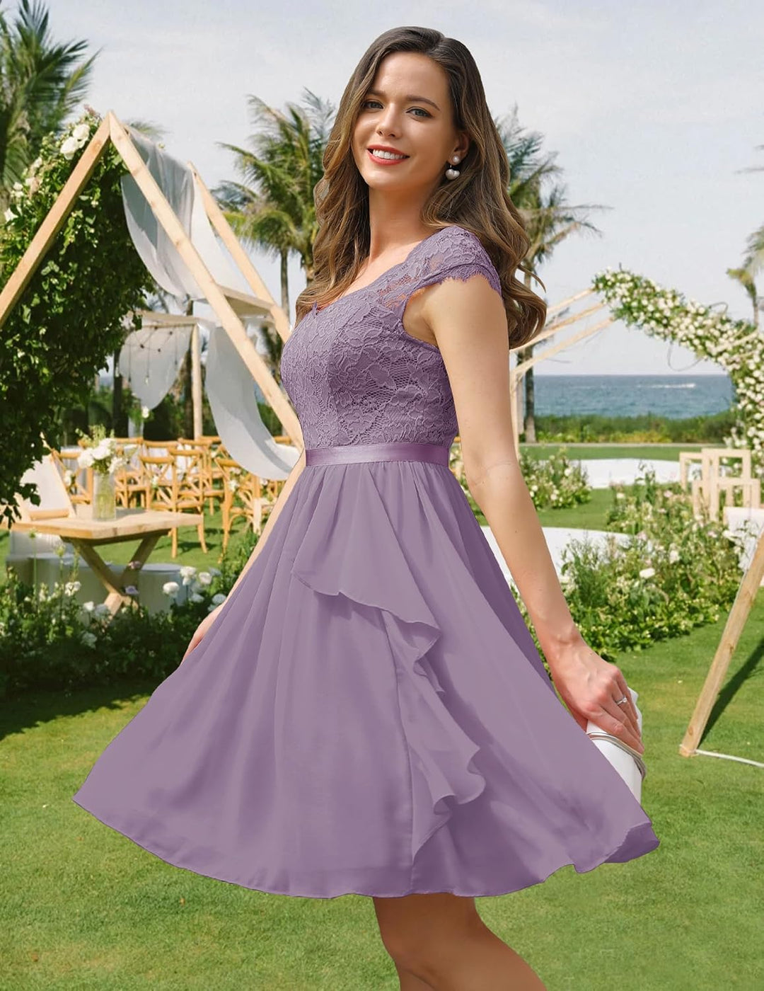 Wedtrend Cocktailkleid Damen Knielang Abendkleid Elegant für Hochzeit Elegant A Linie Rüschenkleid T