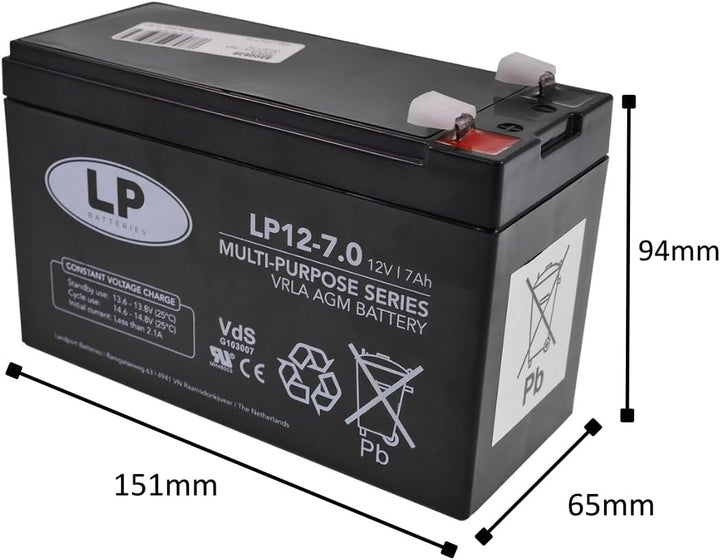LP BATTERIES NSA LP12-7 T2 AGM Akku Vlies Batterie VRLA Zyklenfest Wartungsfrei für Elektro Spielzeu
