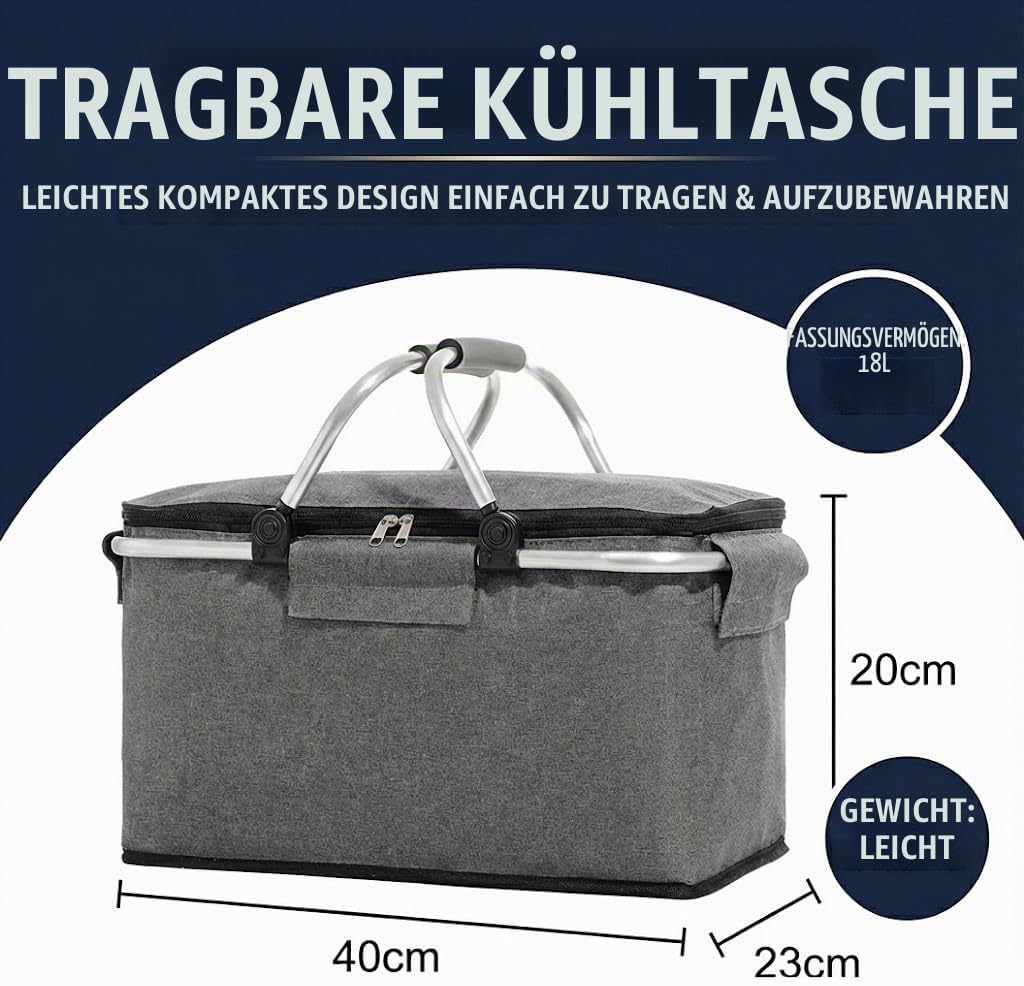 Einkaufskorb Faltbar, Einkaufskorb mit Kühlfunktion, Tragekorb, Thermo als Picknickkorb,für Picknick