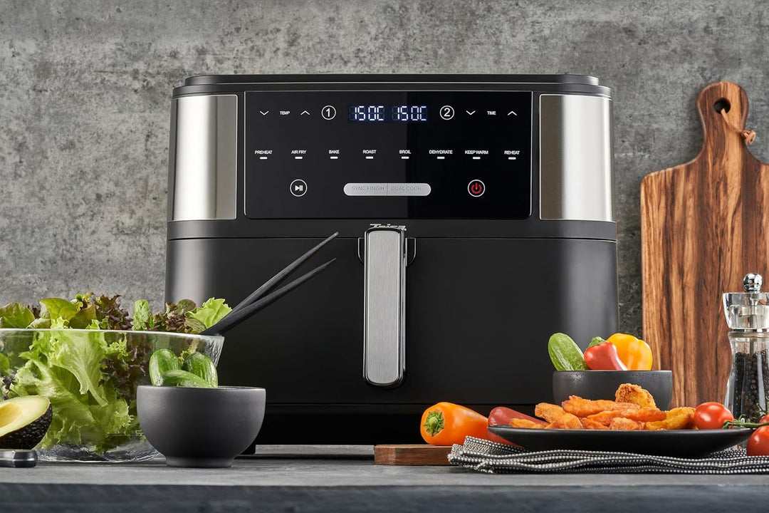 Trisa Crunchy Fry Pro Dual Heissluftfritteuse 10L mit Doppelkammer & SYNC FINISH, Airfryer mit herau