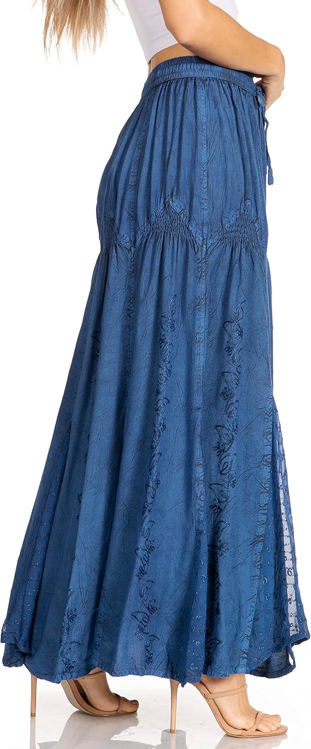 Sakkas Olivia Damen Maxi böhmischen Zigeuner Langen Rock mit elastischer Taille und Spitze Einheitsg