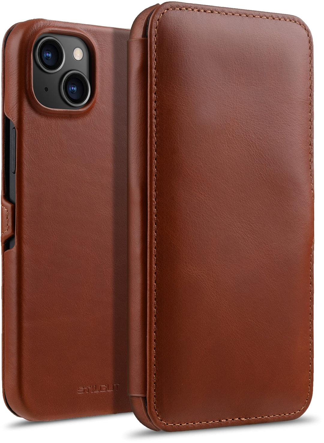 STILGUT Book Case kompatibel mit iPhone 14 Plus (6.7") Hülle aus Leder mit Clip-Verschluss, Klapphül