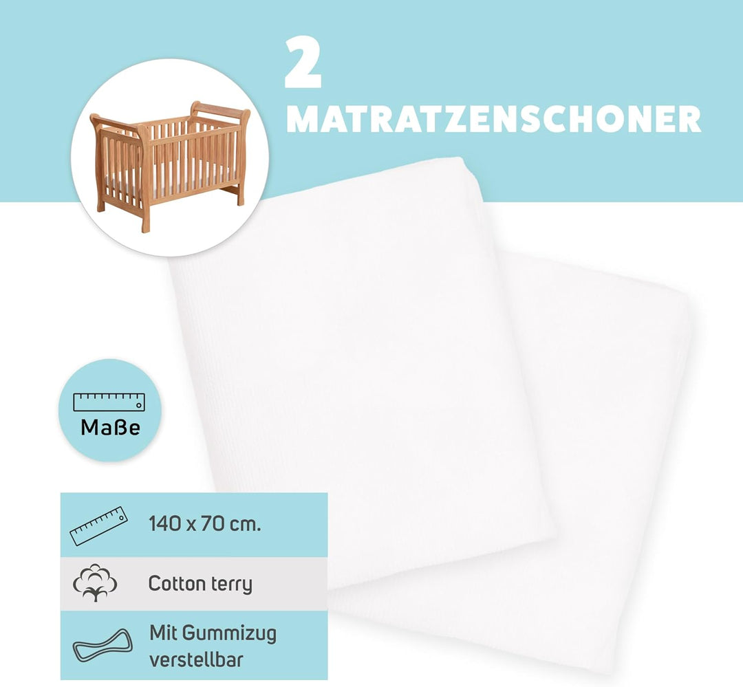 Matratzenschoner aus Baumwolle für Babykrippe | 70 x 140 cm | Wasserdicht | Atmungsaktiv | mit Gummi